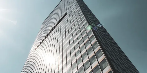 black and white building under gray sky